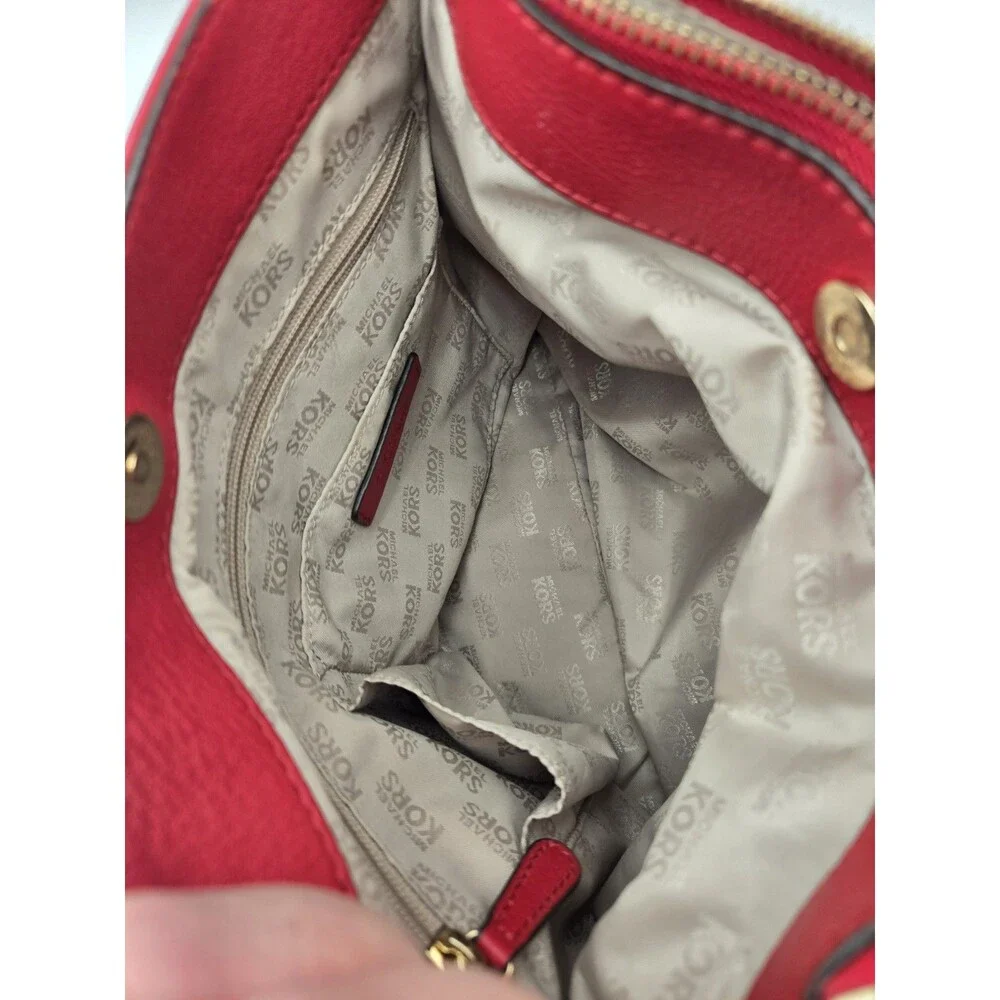 Michael Kors Red Pebbled Leather Hobo Shoulder Bag Gold Hardware 38F3XLYL3L Auth